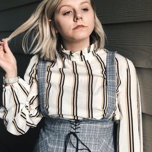 Grey Plaid Overall Pinafore Trumpet Dress